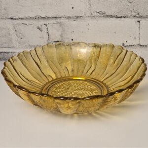 Vintage Amber Glass Scalloped Bowl Pressed Glass Fruit Serving Dish